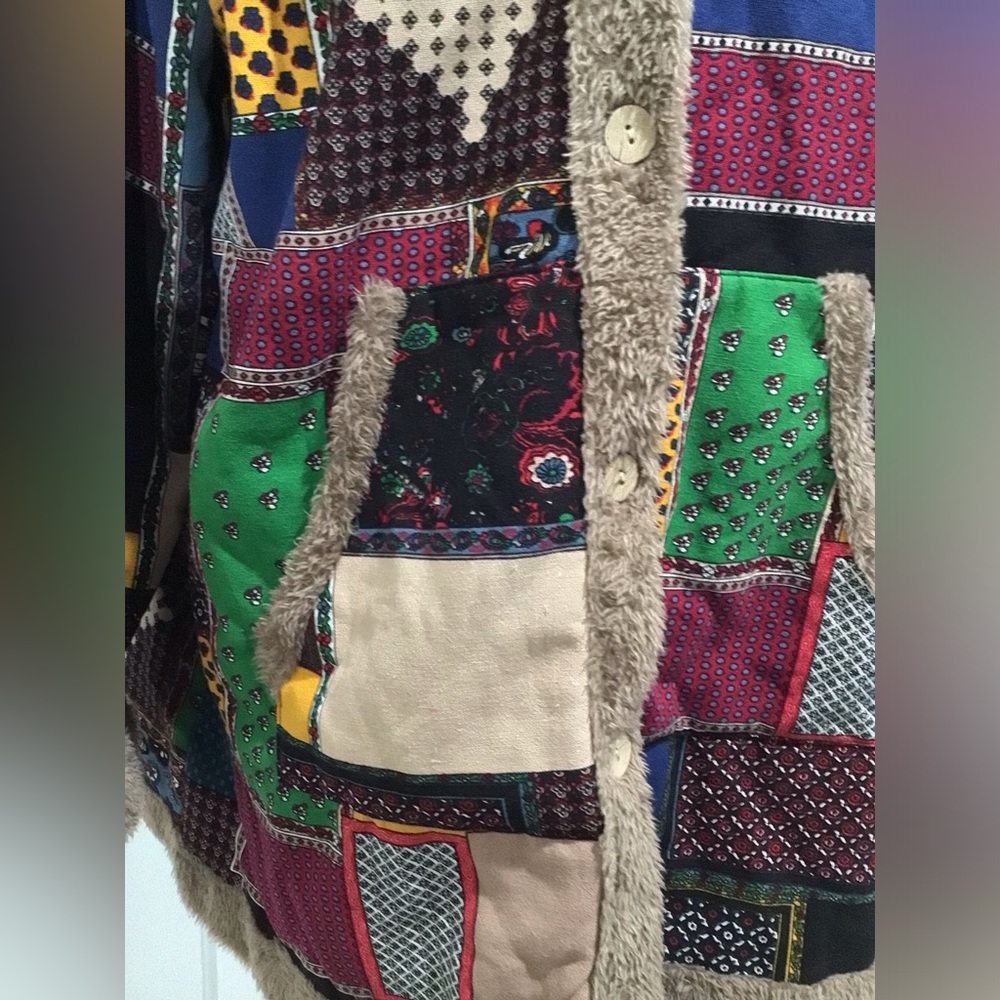 Multi color patch pattern fur jacket - Picture 5 of 7